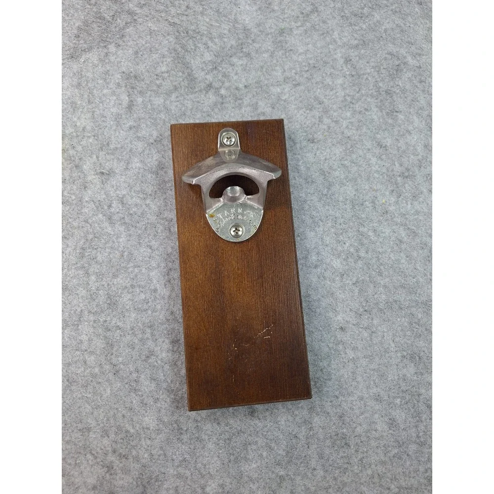 STARR X Magnetic Wall Mount Bottle Opener Wood Plaque DropAndCatch Brown Silver